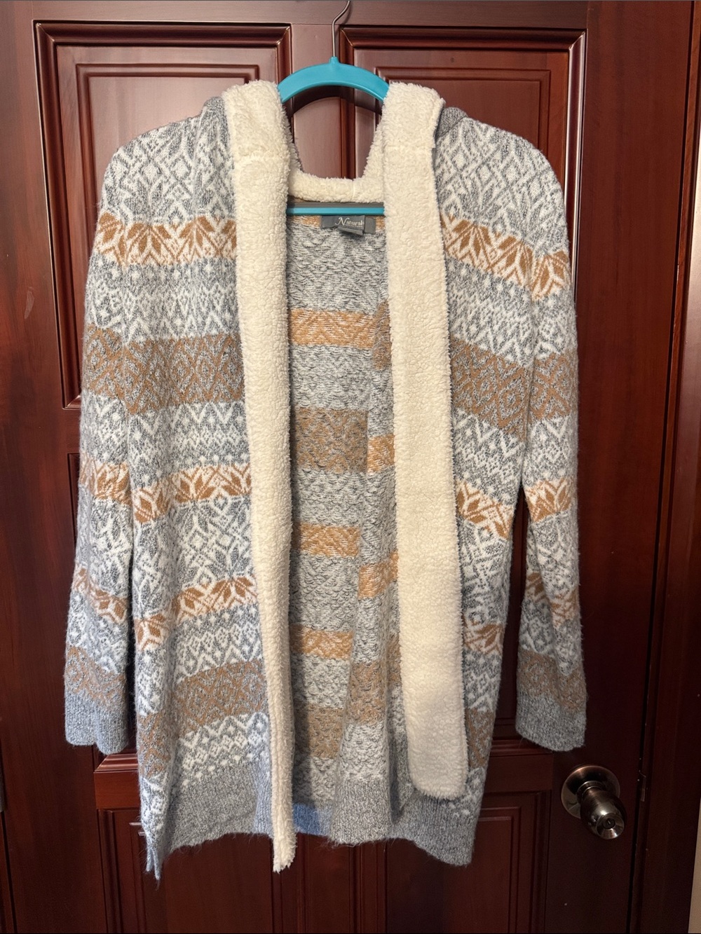 Natural Reflections Gray & Tan Patterned Open-Front Shawl Cardigan